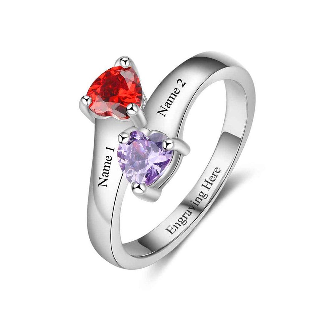 Engraved double heart hotsell birthstone ring sterling silver