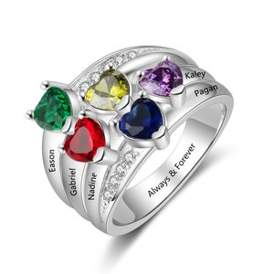 Personalized Mothers Ring 5 Engraved Names, 5 Birthstones, and 1 Engraved Ring Phrase | Ring for Mom | Grandmother Ring | Grandma Ring P56