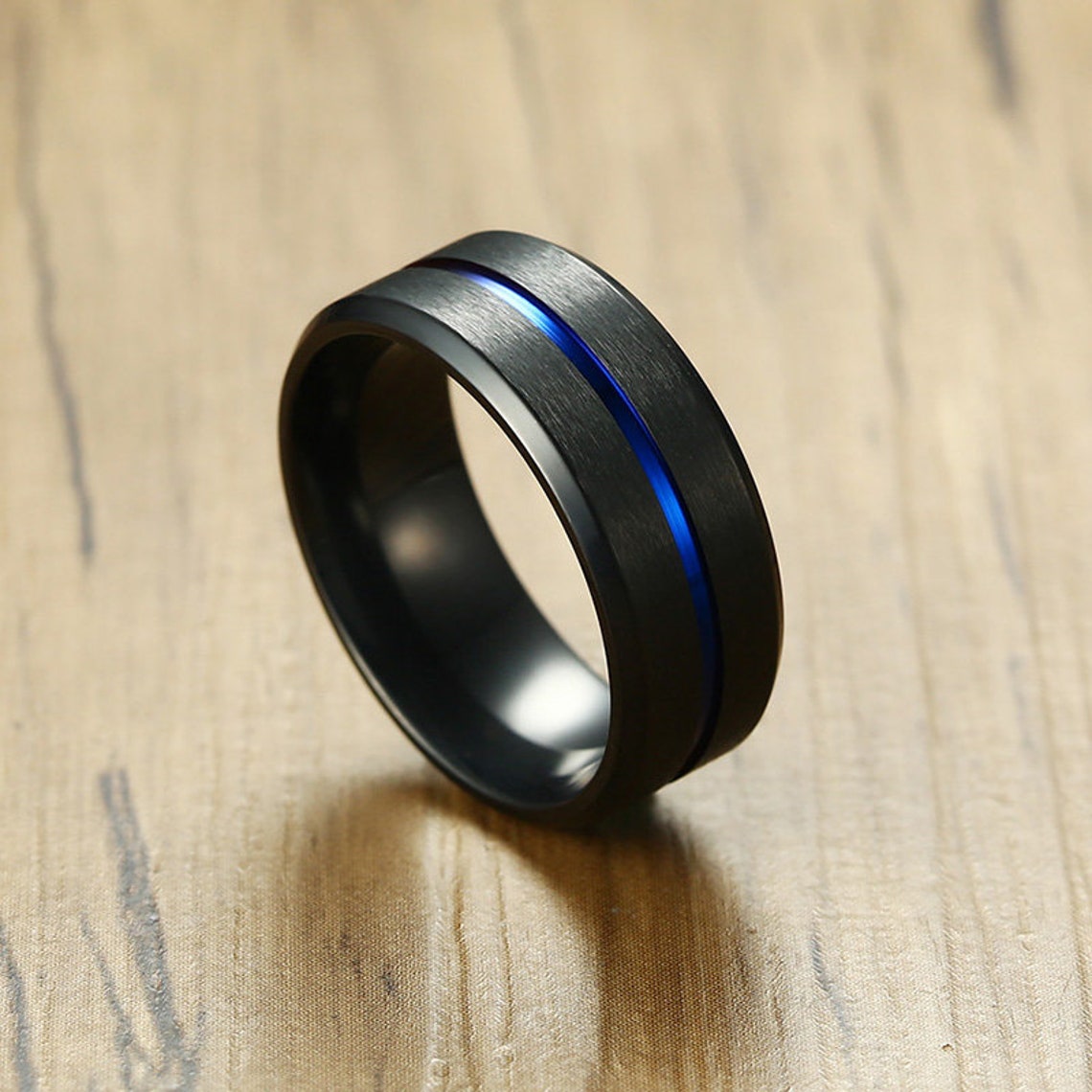 Men's Personalized Blue Inlay Ring Custom Engraved - Etsy