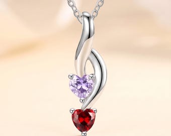 Sister Necklace Personalized with 2 Names and 2 Birthstones, Sterling Silver Twisted Heart Pendant, Custom Gift for Sister or Best Friend