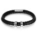 Mens Black Leather Bracelet | Personalized Fathers Day Gift | Anniversary Present | Engraved Charms for Him | Genuine Braided Leather | B1 
