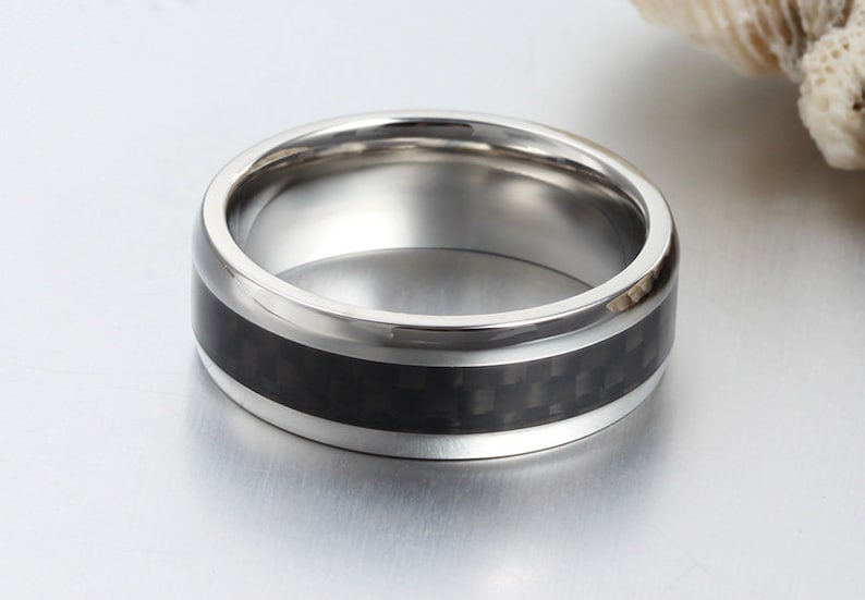 Personalized Mens Ring With Black Inlay | Custom Engraved Phrase | Mens ...