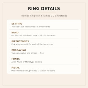 Promise Ring for Her with 2 Names and 2 Birthstones, Sterling Silver Double Band Ring with Pave Accents, Personalized Gift for Daughter image 7