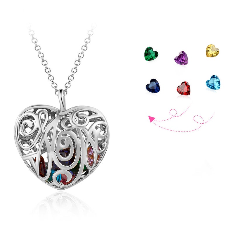 Personalized Heart Pendant Necklace With 6 Caged Birthstones Etsy