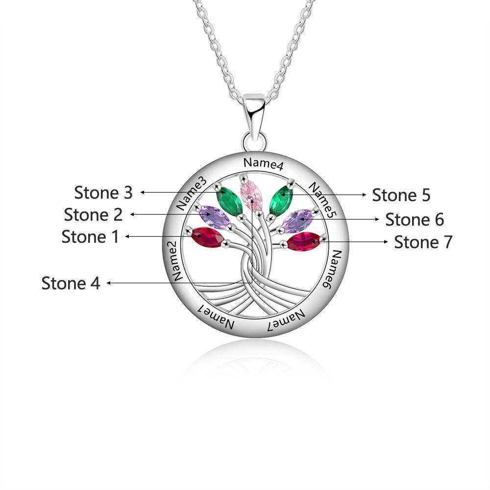 Family Necklace Personalized With 7 Engraved Names and 7 Custom ...