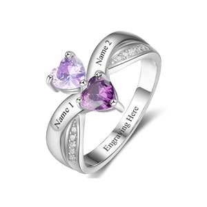 Sister Ring Personalized with 2 Names, 2 Birthstones, and 1 Phrase | Best Friend Ring | Mother Daughter Ring | Engraved Jewelry | P15