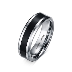 Personalized Black Inlay Tungsten Ring with Custom Engraved Phrase | Mens Wedding Band | Engraved Mens Ring | Promise Ring for Him | M10