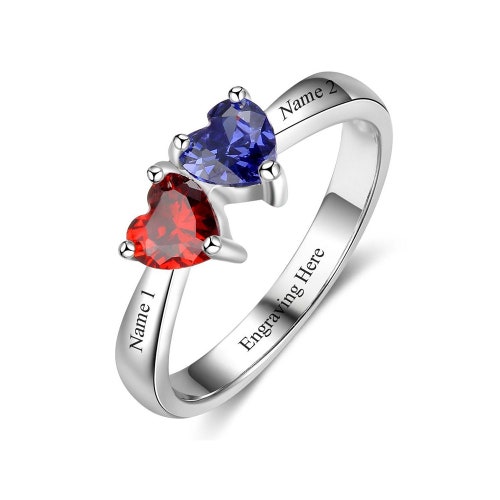 Personalized Custom 2 Birthstones Engagement Promise Ring for Etsy