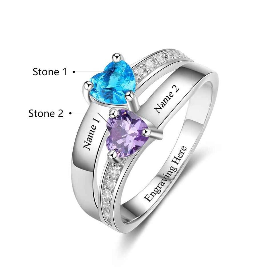 Promise Ring with 2 Square Birthstones and Accents - PaulaMax Jewelry