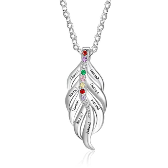 Feather Necklace Personalized With 8 