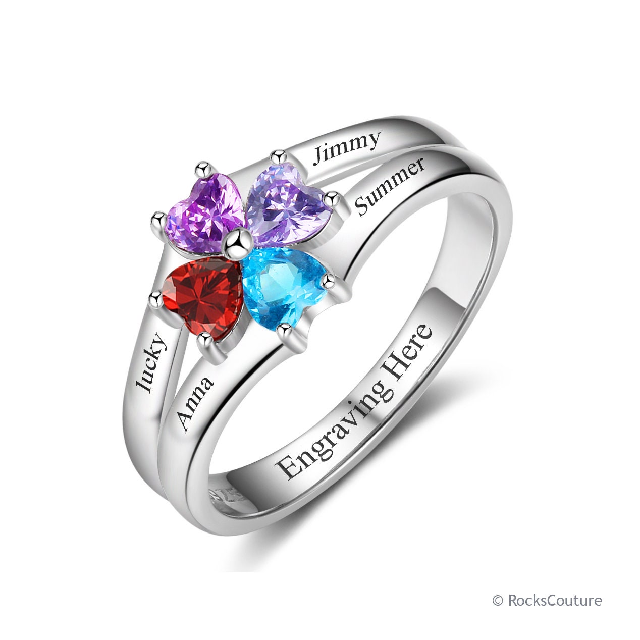 Personalized Mothers Ring 6 Heart Birthstones and 6 Engraved Names and -  LemonsAreBlue