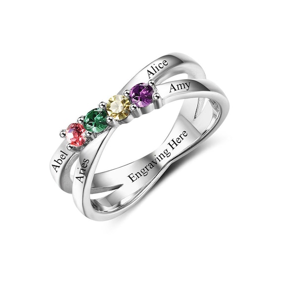 Amazon.com: Birthstone Rings for Women Mothers Day Ring With 4 Children  Birthstones Family Jewelry Personalized Mother Gifts Mom Daughter  Grandmother Best Friend Friendship Engraved Custom Name Sterling Silver:  Clothing, Shoes & Jewelry