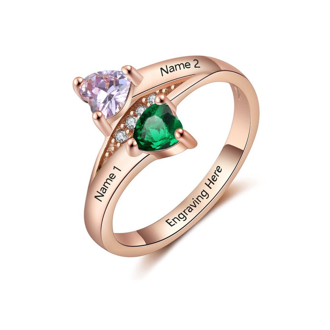Customizable Promise Rings Personalized Promise Ring With 2 Names, 2 Birthstones, and 1 Phrase ...