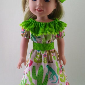 14.5 Inch Doll Dress - Ruffle Dress with Matching Reversible Hat | Fits like Wellie Wishers