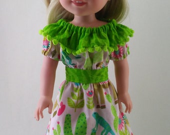 14.5 Inch Doll Dress - Ruffle Dress with Matching Reversible Hat | Fits like Wellie Wishers