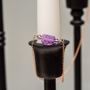 Raw amethyst and polished amethyst gemstone beads with zircon beads gold fill, rose gold fill, sterling silver wired cable chain necklace