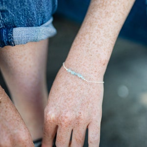 Dainty aquamarine chip gemstone sterling silver, gold fill or rose gold fill cable chain bracelet image 2
