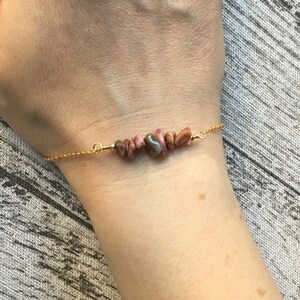 Rhondonite Gemstone chip nugget bead gold fill wire bracelet image 2