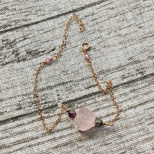 Raw rose quartz, ruby zoisite and zircon gemstone bead wire wrapped cable chain gold fill, rose gold fill and sterling silver bracelet image 4