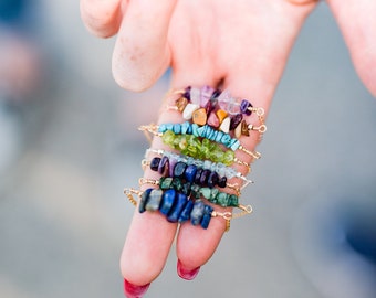 Gemstone Chip Sterling Silver, Gold Fill or Rose Gold Fill Wire Wrapped Bracelet