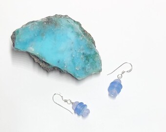 Blue and Lavender Glass Bead Sterling Silver, Gold Fill or Rose Gold Fill Dangle Earring