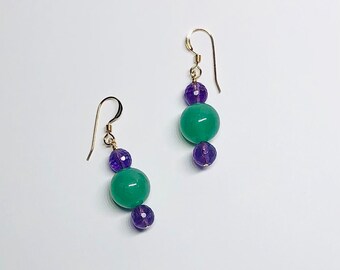 Aventurine and Amethyst Dangle Wire Wrapped Sterling Silver, Gold Fill and Rose Gold Fill Girlfriends Sister Earring