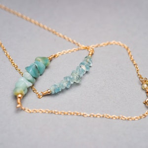 Dainty aquamarine chip gemstone sterling silver, gold fill or rose gold fill cable chain bracelet image 4