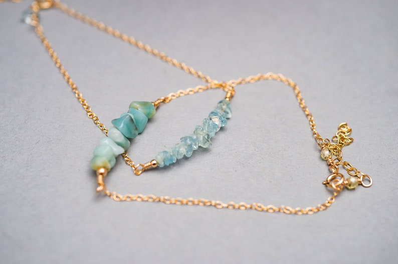 Dainty aquamarine chip gemstone sterling silver, gold fill or rose gold fill cable chain bracelet image 4