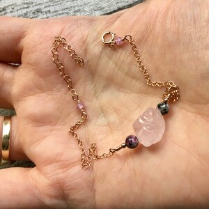 Raw rose quartz, ruby zoisite and zircon gemstone bead wire wrapped cable chain gold fill, rose gold fill and sterling silver bracelet image 2