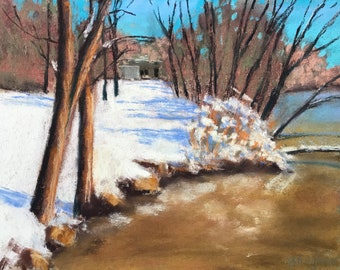 Snowy lake - Pastel painting