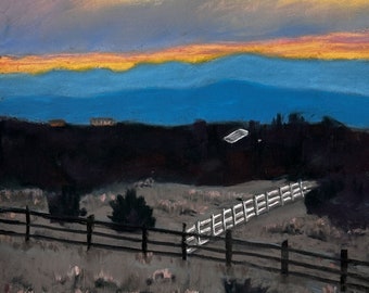 Coucher de soleil sur la montagne - Pastel