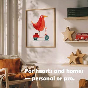 Red Bird on Scooter Digital Print | Kids Room Printable Wall Art | Instant Download