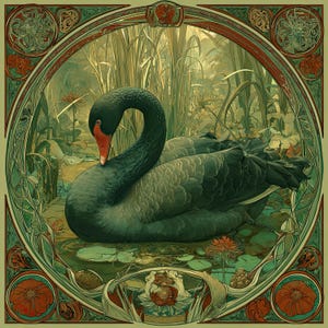 Retro Black Swan Art nouveau Clip Art Download