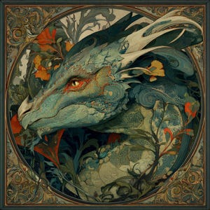 Carrelage Dragon Fantasy - Art mural et sous-verre en céramique botanique botanique Art nouveau de style William Morris