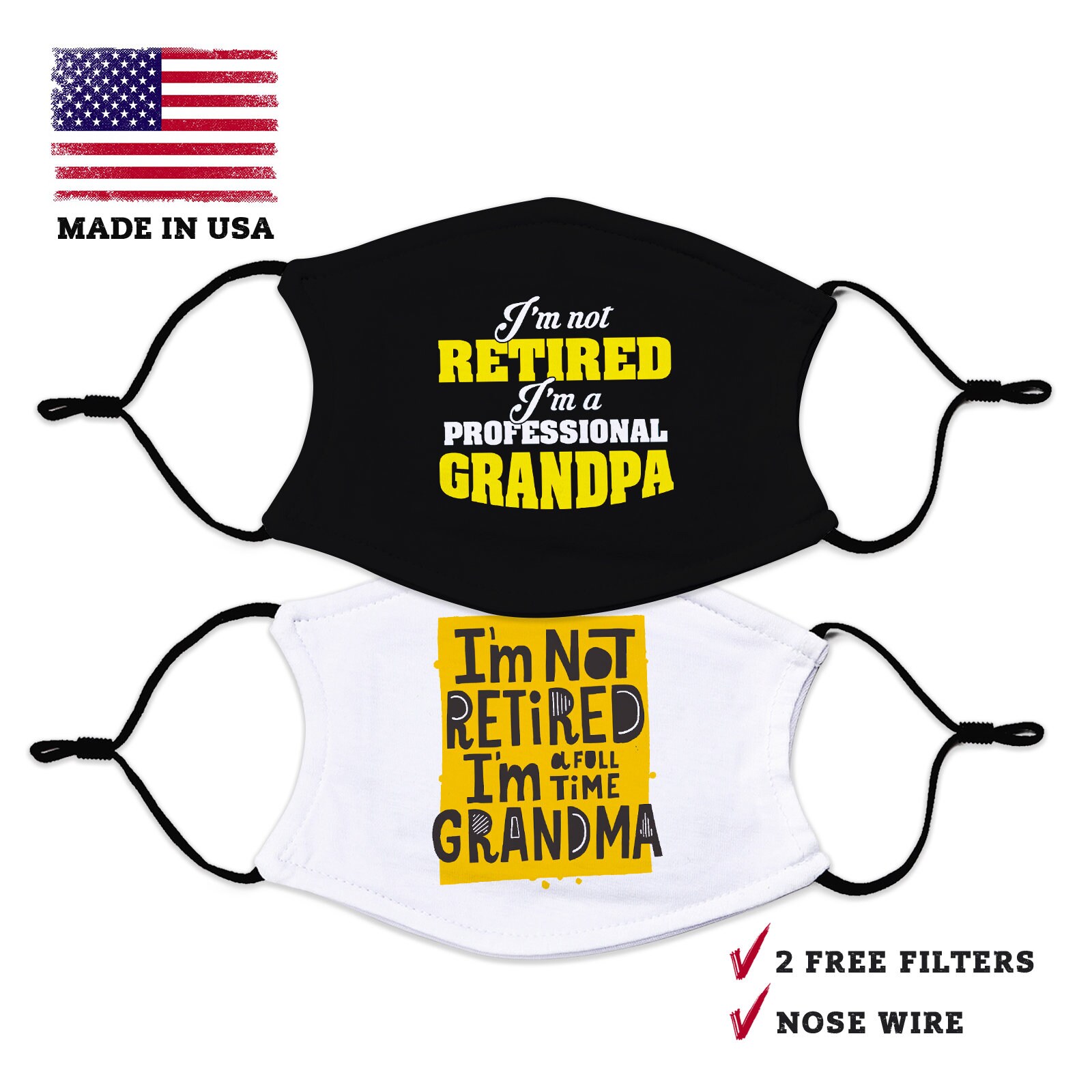Retired Grandma Grandpa Mask Adult Face Mask Filter Pocket Etsy UK