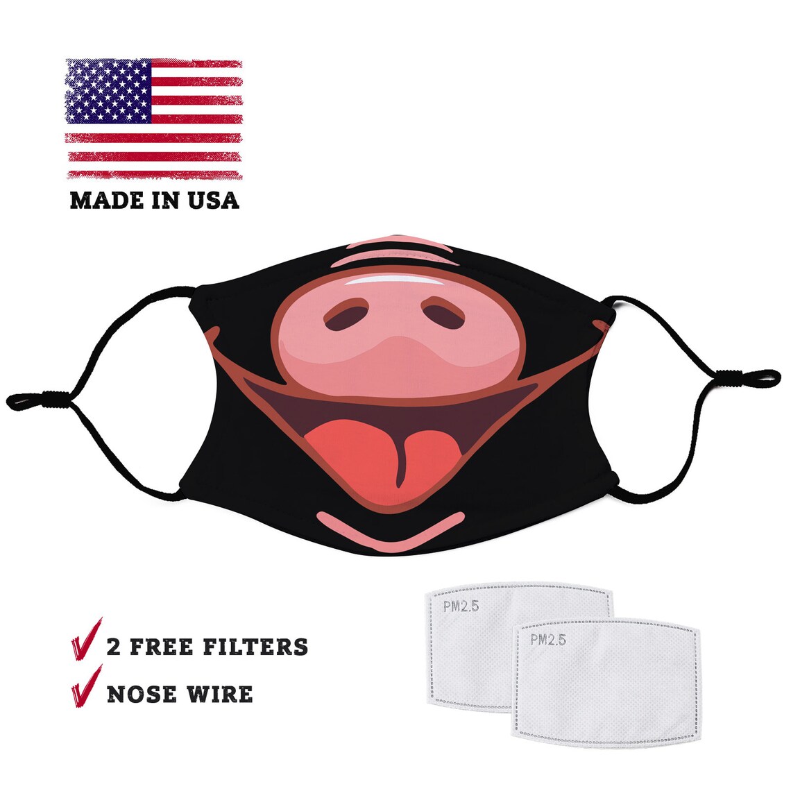 Pig Nose Cute Mask Adult Face Mask Filter Pocket Adjustable Etsy