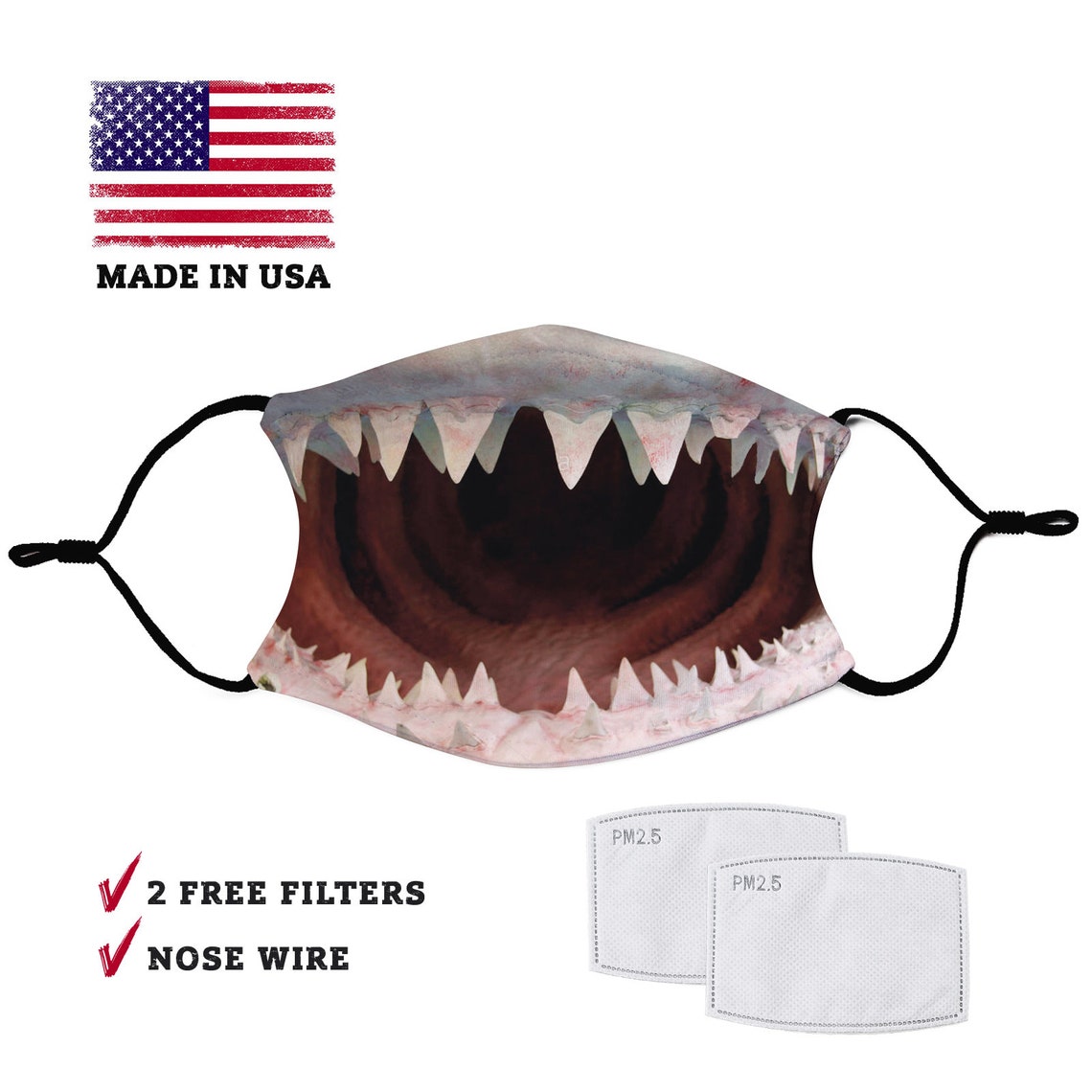 Shark Teeth Face Mask Adult Face Mask With Filter Pocket - Etsy