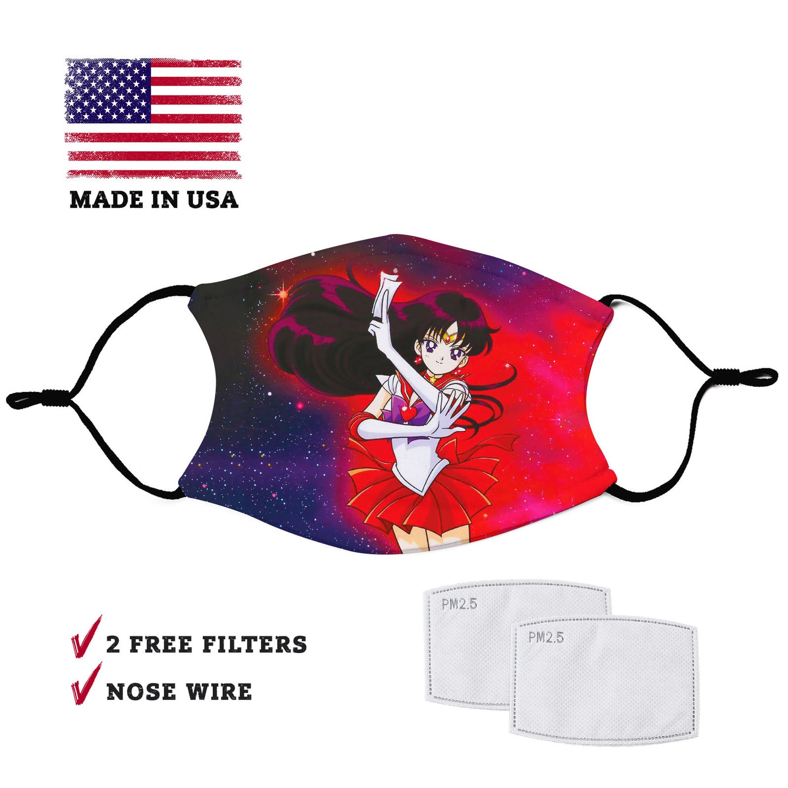 Sailor Mars mask Adult face mask with filter pocket and Etsy