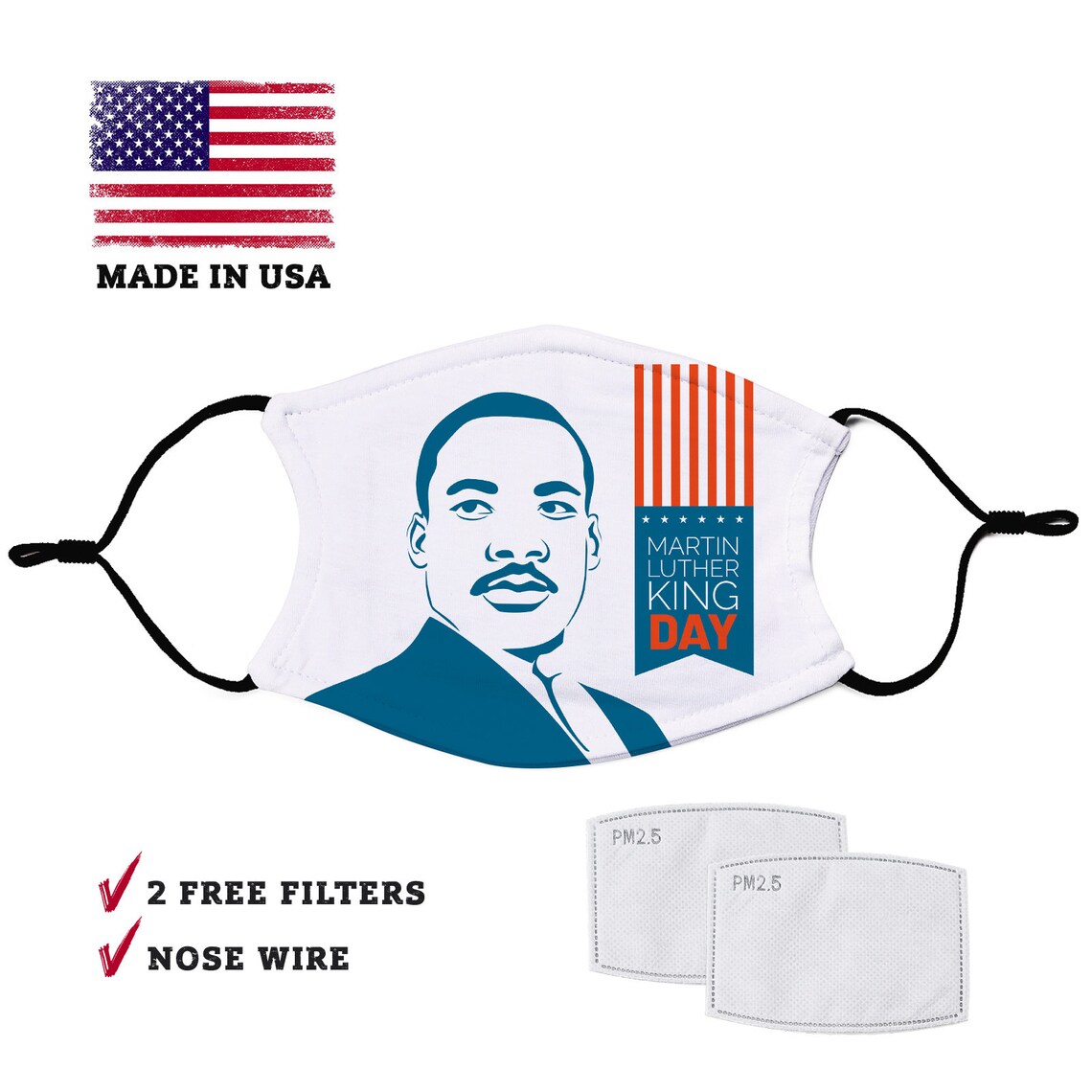 Martin luther king face mask Adult face mask filter pocket Etsy