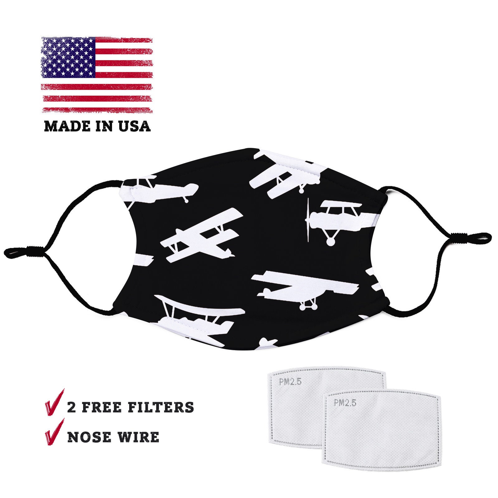 Aviation airplane pilot mask Adult face mask filter pocket Etsy