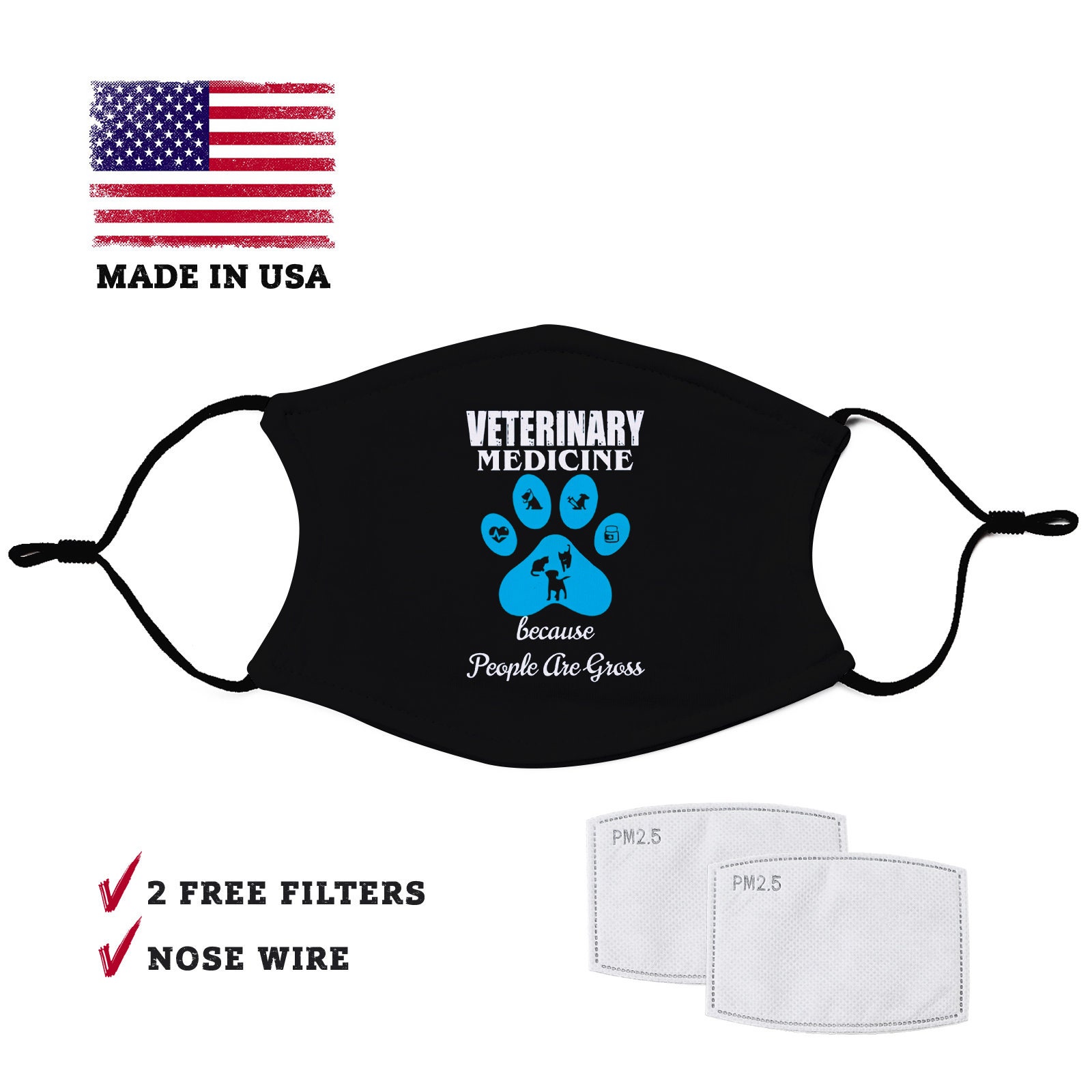 Veterinary doctor mask Adult face mask filter pocket Etsy