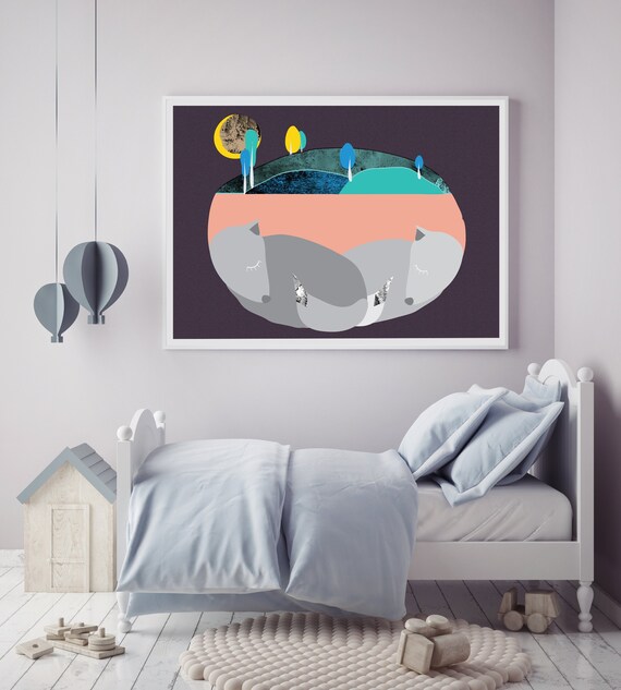 Sleeping Wolfs Baby Art Cute Wolf Nursery Animal Nursery Decor Mother Nature Baby Art Nursery Modern Baby Wolfs Print Kid Room Art