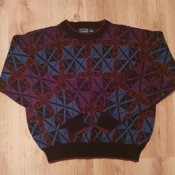 Colourful Vintage Jumper - 90s Retro Design - Vintage Sweater - Pullover Knitwear - Unisex - Abstract Design - Preppy Style Sweater