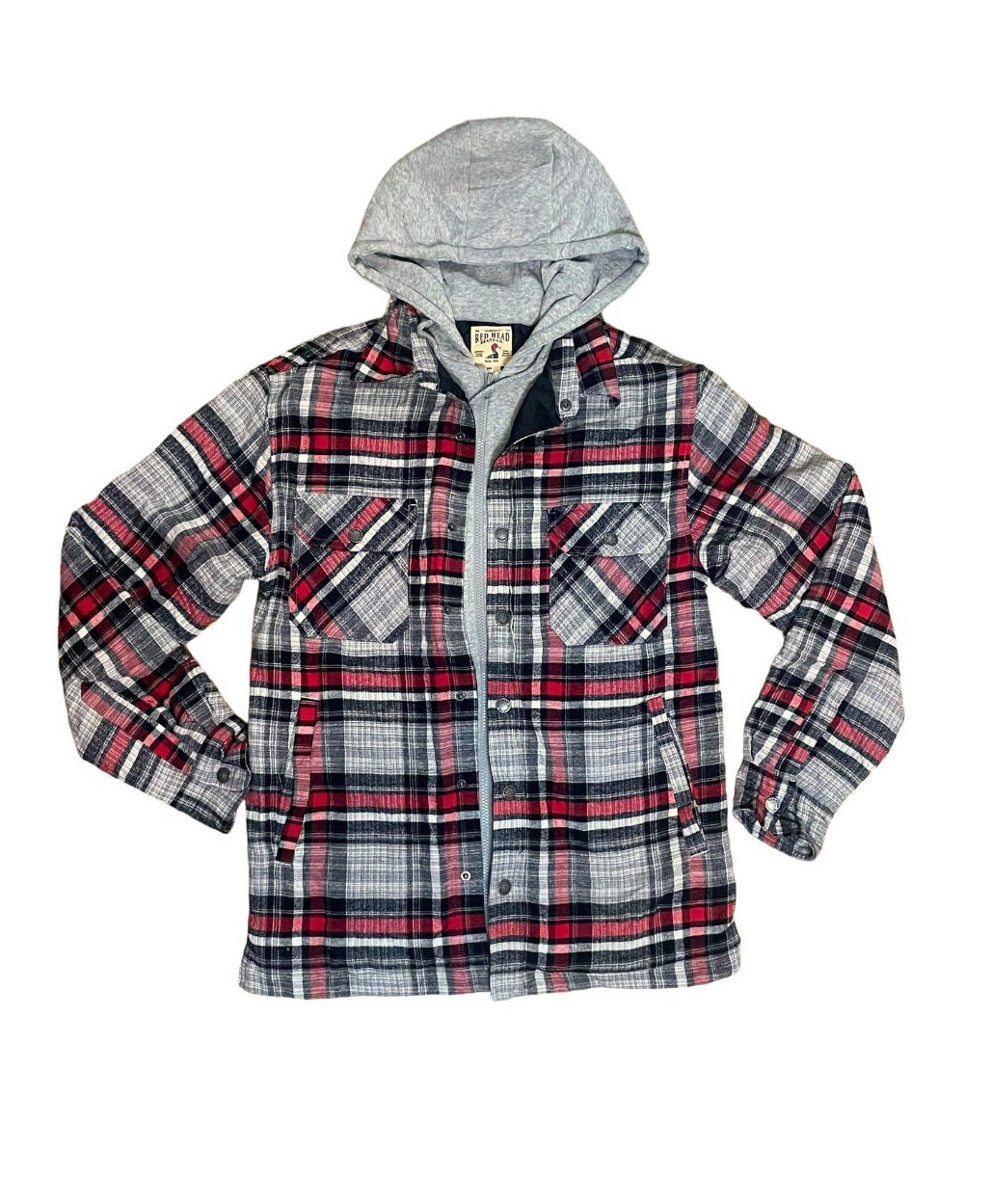 Men Warm Thick Shirt Jacket Quilted Lined Plaid Flannel Hooded Coat  Sweatshirts