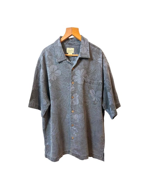 Vintage Joseph & Feiss Mens Shirt Light Grey Silk Flower Pattern Front Pocket XL