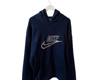 Nike Vintage Mens Navy Fleece Hoodie Embroidered Logo Size XXL
