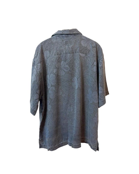 Vintage Joseph & Feiss Mens Shirt Light Grey Silk Flower Pattern Front Pocket XL