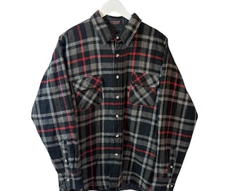 Vintage Unisex Grey Red Plaid Flannel Shirt Oversized Fit Size XXL