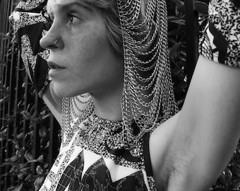 Rhodium Chain Hood - Witchy - Bohemian - Festival Costume - Festival Outfit - Burning Man Costume - Accessory - Bespoke - Rave - Sexy -