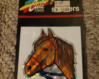 Stickers VTG rétro choses mignonnes 1 autocollant prisme tête de cheval arc-en-ciel des années 1980 NEUF scellé